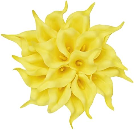 ONLY ART Artificial Pure Yellow Calla Lily 20pcs – 13.5" PU Faux Flowers with Flexible Stems, Soft Texture, for New Year and Valentine's Day Home, Wedding & DIY Decor by ONLYART
