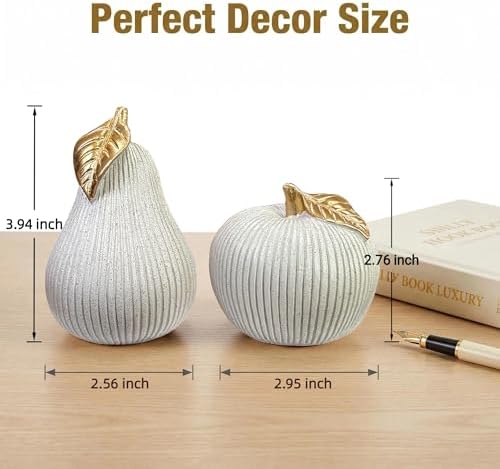 Apple and Pear Decor Set, Modern Fruit Sculpture Home Decor, White and Gold Decorative Ornaments for Living Room Bedroom Desk Shelf Coffee Table, Aesthetic Room Decor Unique Gift - Image 3