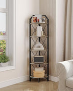 CHOEZON 5-Tier Corner Shelf, Industrial Corner Bookshelf, 59.4" Corner Storage Stand, Plant Stand Display Shelf, Corner Bookcase for Bedroom, Living Room, Home Office, Greige and Black TCJ10BG - Image 5