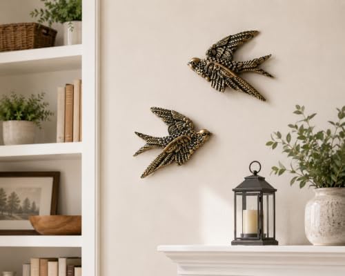 AMOIENSIS 4.75 Inch Vintage Swallow Bird Wall Sculpture Set of 2 - Image 3