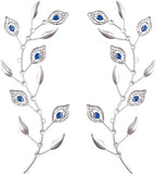 sxnzequnze 2 Set Metal Tree Leaf Wall Art for Home Decor Living Room Bedroom Dining Room Bling Rhinestone, 3D, Iron Branch Hanging Leaf Sculpture Art Pieces -Blue 16.5in*6.7in by sxnzequnze