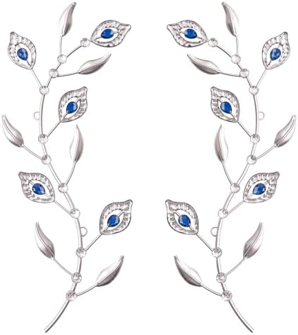 sxnzequnze 2 Set Metal Tree Leaf Wall Art for Home Decor Living Room Bedroom Dining Room Bling Rhinestone, 3D, Iron Branch Hanging Leaf Sculpture Art Pieces -Blue 16.5in*6.7in by sxnzequnze