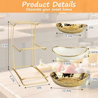 3 Tier Ceramic Fruit Bowl for Kitchen Counter with Metal Rack, Fruit Basket with Stand, Porcelain Bowls for Vegetable Bread Candy Snack Nuts Dessert Cake Tray (Gold 3 Layer) - Image 2