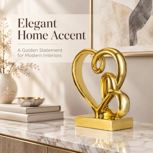 Anniversary Wedding Couples Gift Gold Hearts Resin Statue Decor - Image 6