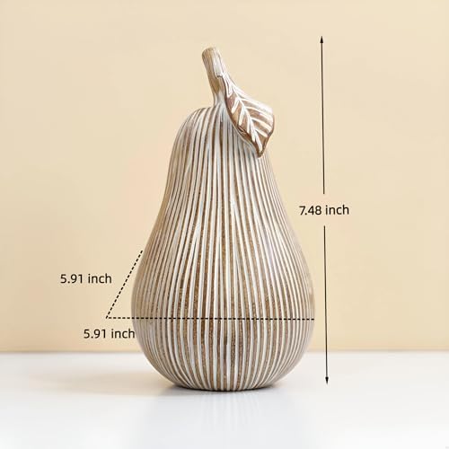 Brown-White Striped Pear Figurine, Modern Resin Pear Sculpture for Home Decor, Decorative Fruit Statues Accent for Kitchen Counter, Dining Room, Coffee Table & Bookshelf Display - Image 4