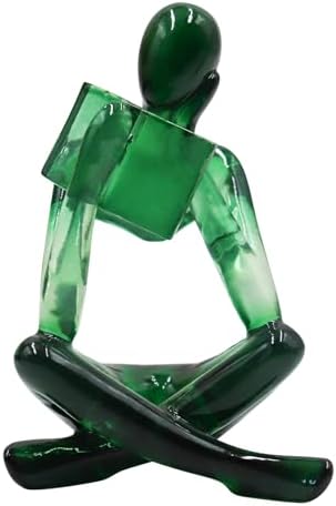 Reading Women Statue, Translucent Green Resin Thinker Sculptures, Abstract Art Ornament, Modern Aesthetic Figurine Decoration for Home Living Room Bedroom Office Shelf Table Desk Bookshelf Decor by Jinkoozz