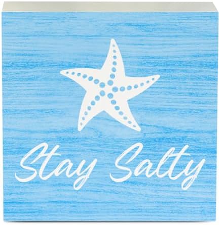 Beach Bathroom Decor Starfish Decor Stay Salty Beach Theme Summer Decorations Wooden Box Sign for Home Office Farmhouse Table Shelf - Image 7
