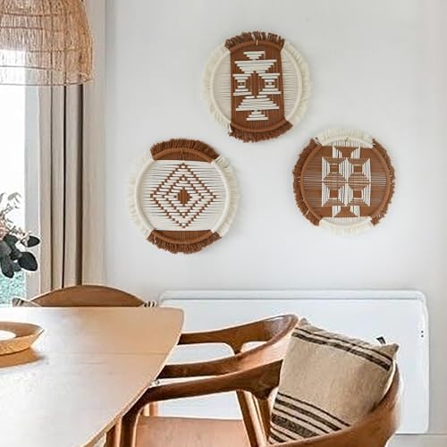 3Pcs Macrame Wall Hanging Boho Handmade Round Geometric Woven 10.2"W*10.2"L - Image 4