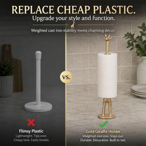 WallCharmers Gold Giraffe Paper Towel Holder & Metal Toilet Paper Stand - Image 6
