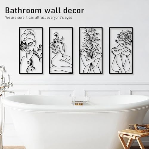 Bakovity Black Metal Wall Art, Abstract Woman Wall Decor, Minimalist Flower Line Decor, Modern Aesthetic Metal Wall Art for Bedroom Bathroom Living Room (4 Pcs, 17 x 9 in) - Image 4