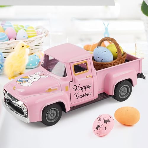 Spring Truck Decor, Pink Egg Bunny Truck Decorations for Home Indoor, Mini Basket Eggs Truck Tiered Tray Decor, Spring Rustic Farmhouse Kitchen Tabletop Decorations for Office - Image 2