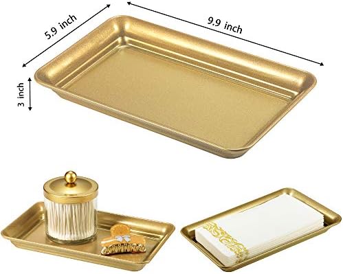 SheeChung Metal Vanity Tray, Bathroom Tray for Perfume Makeup Jewelry, Gold - Image 4