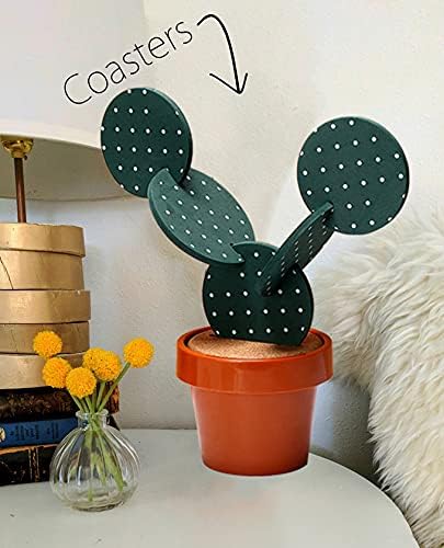 Cactus Coasters Set for Drinks of 6 Pieces,Funny Coasters Cactus Gift with Flowerpot Holder for Home Office Bar Decor - Image 4