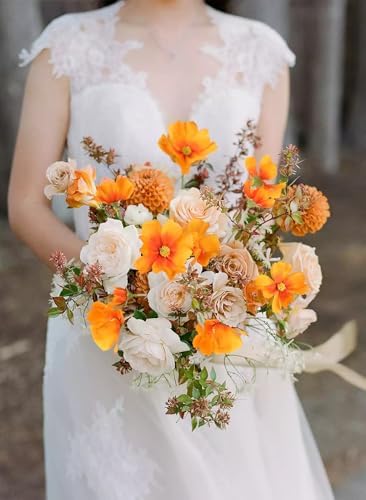 IPOPU Orange Silk Flowers Artificial Daisies 5PCS Cosmos Artificial Flowers Fake Wildflowers Daisy Flowers with Stems for Home Decor Indoor Floral Arrangements Centerpiece (Orange) - Image 4