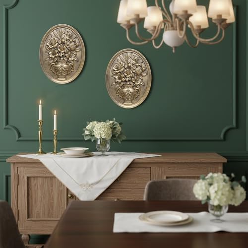 Vintage Flower Wall Sculpture 2 Pack ,Antique Wall Decor,Vintage Floral Wall Art, Hand Painted Wall Decoration with Embossed Flowers Design, Gold Wall Decor for Living Room Bedroom Dining Room, Housewarminng Gifts (Gold Flowers) - Image 6