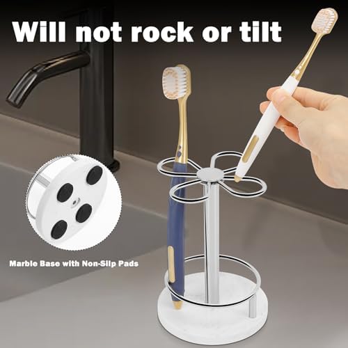 Toothbrush Holder Stand for Bathroom, Metal Toothbrush Organizer with Marble Base, Toothbrush Storage Collection for Family, Suitable for Home Hotel Countertop Vanity (Small, Chrome Finish) - Image 4
