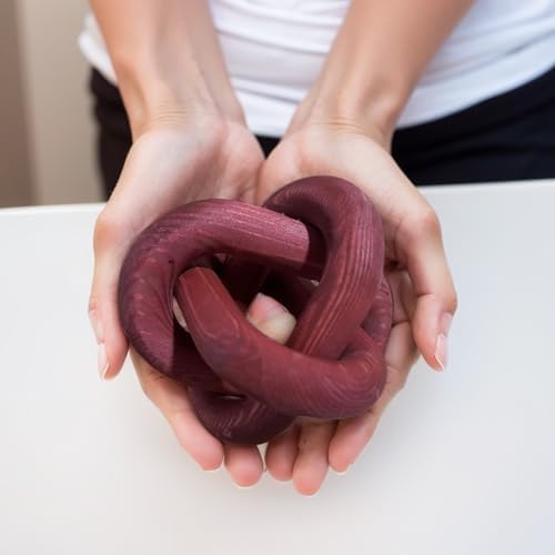 Wood Knot Chain Link Decor - 3 Link Boho Wooden Hand Carved Decorative Wooden Links Knots for Coffee Table Entryway Modern Farmhouse Shelf Decoration (Wine) - Image 4