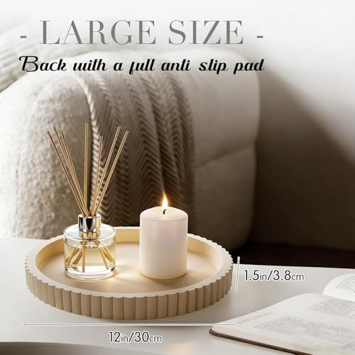 Yalikop Round Concrete Decorative Tray for Coffee Table Decoration 12" Modern Cream White Table Centerpieces Decorative Ottoman Tray for Serve Home Decoration Accent Bandejas Decorativas Gift - Image 2