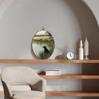 CUANFDDSF Vintage Black Labrador Landscape Oval Wall Art Decor, Countryside Cottagecore Farmhouse Cabin Wall Hanging Decor, French Country Framed Canvas Prints for Bedroom Living Room, 8.6x11.4 Inch - Image 3