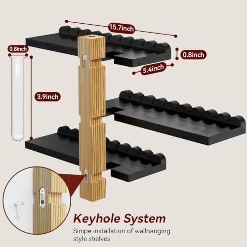 3-Tier 100% Solid Wood Shelves for Wall, Scalloped Rustic Floating Shelves, Wall Decor with Planter Vase, Wall Shelf for Apartment, Living Room and Bedroom - Image 2