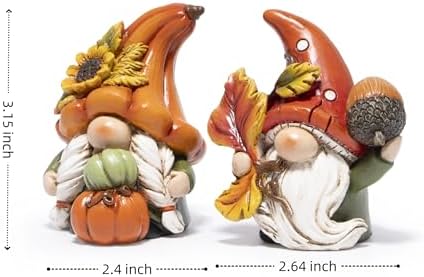 Hodao Fall Gnomes Decorations for Home, Resin Thanksgiving Figurines Decor with Pumpkin, Sunflower & Acorn, Autumn Thanksgiving Harvest Gift for Indoor Table Shelf Decor - 2 Pcs - Image 2