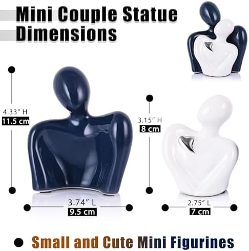 Mini Couple Ceramic Small Statue, Romantic Couple Figurine for Home Decor, Tv Stand, Living Room Nick nacks, Dresser for Bedroom, Shelves, Valentine, Items for Wedding Decor (Blue White and Silver) - Image 3