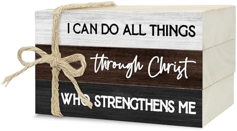 Decorative Books for Home Decor, Wood Book Stack for Table Decor, I Can Do All Things Through Christ Who Strengthens Me Decoration Books for Office Shelf, Farmhouse Stacked Books Decoration (L71) by Ycyfckdr