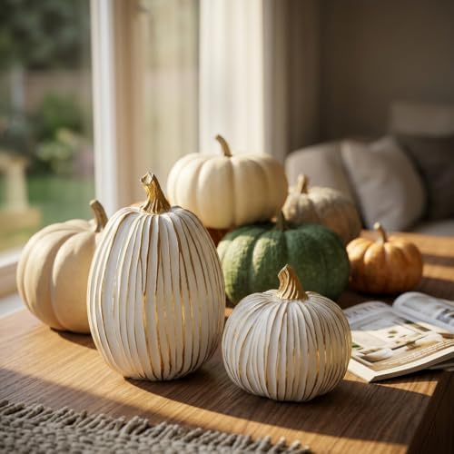 Fall Pumpkin Decor, White & Gold Resin Pumpkins Decorative Pumpkin - Image 6