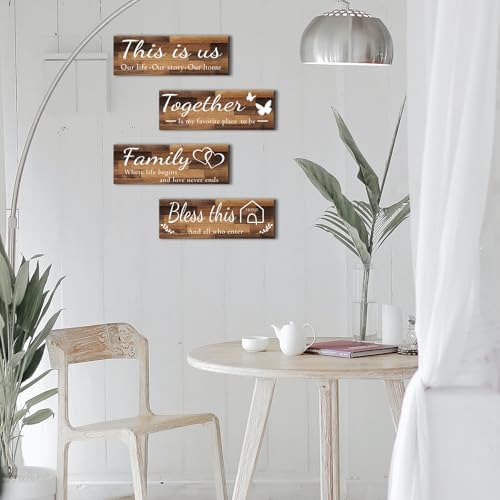 4 Pieces Home Wall Signs, THIS IS US/TOGETHER/BLESS THIS HOME/FAMILY Wall Decor For Living Room Bedroom, Rustic Wooden Farmhouse Wall Art , 4.7 x 13.8 Inch(Brown) - Image 6