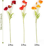 Artificial Poppies, Red and Orange Silk Poppies Artificial Flowers - 24x Blooming California Poppy Flower Artificial Plus 8X Buds for Home Decoration, RDOR8 - Image 2
