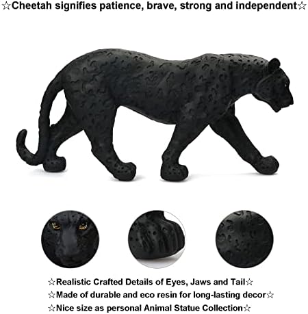Cheetah Statue Black Panther Leopard Resin Big Cat Sculpture Modern Home Decor Realistic Leopard Sculpture Gift for Home Office Table Top Desktop Decoration 15.5" L X 6.9" H - Image 2