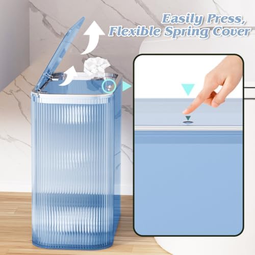 Blue Bathroom Accessories Set, 3.5 Gal Trash Can with Press-Top Lid, Glass Bathroom Set Inclued Soap Dispenser, Toothbrush Holder, Tumbler, Qtip Holders, Vintage Bathroom Sink Set Cute Bathroom Decor - Image 3