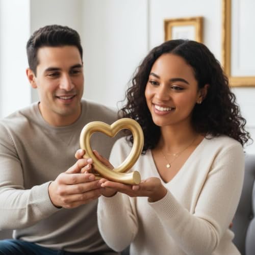 Lescafita Gold Heart Decor Sculpture, Love Heart Statue Modern Home Decor Accent for Living Room Bedroom Shelf Desk Tabletop, Wedding - Image 5