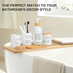 White Bathroom Accessories, 5 Pcs Glass Bathroom Accessory Set with Bamboo Tray, Soap Dispenser and Toothbrush Holder Set, Qtip and Cotton Ball Holder, Farmhouse Boho Bathroom Set Complete - Image 6