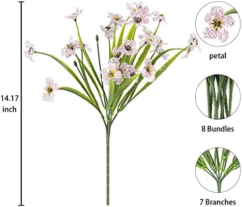 Outdoor Artificial Fake Flowers Plants - 24 Bundles UV Resistant Artificial Violet Plastic Faux Flowers Greenery Shrubs for Outdoor Hanging Plants Garden Porch Window Box Decor (White) - Image 2