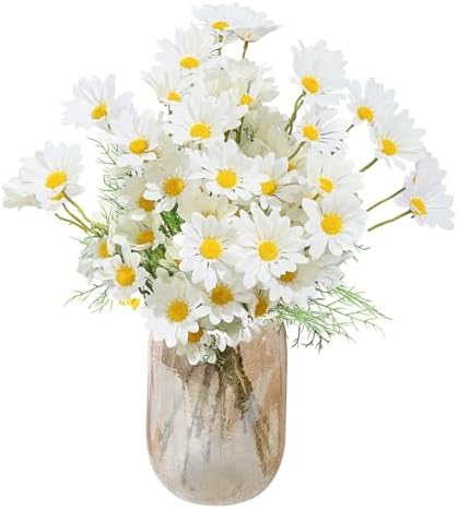 Artificial Daisy Flowers 12Pcs Artificial Flowers Silk Daisies with Stems Real Look for Home Wedding Garden Vase Decor (White) by Bacucine