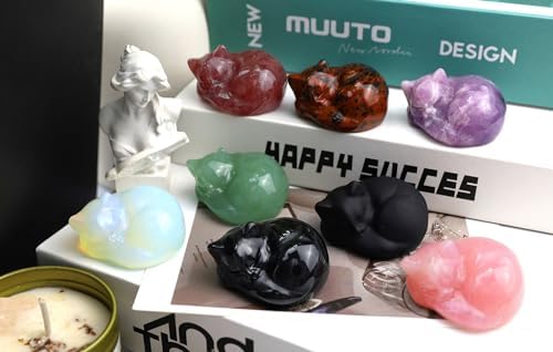 QINJIEJIE Black Obsidian Cat Decor Crystals and Healing Stones Figurine - Image 6