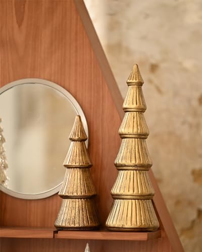 WONDROUS' DECO Christmas Tree Figurine Gold, Tree Figurines for Tabletop by WONDROUSDECO
