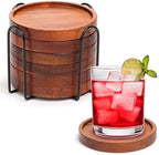 Mckanti Wooden Coasters Set of 6 with Holder, Acacia Wood Drink Coasters for Farmhouse, Patio, Bar Decoration by Mckanti
