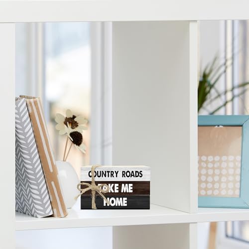 Decorative Books for Home Decor, Rustic Wood Book Stack for Table Decor, Country Roads Take Me Home Decoration Books for Living Room Bookshelf, Farmhouse Stacked Books Decoration (L61) - Image 5
