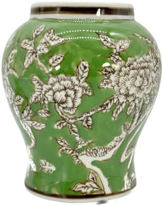 8" Ceramic Ginger Jar w/Lid - Classic Chinese Style Porcelain Jar Tea Storage for Home Decor Decorative Centerpiece Vintage Accent Antique Vase Jingdezhen (Green) - Image 6