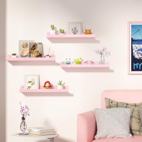 upsimples 4 Pcs 15" Acrylic Shelves for Wall Decor and Display, Pink - Image 2