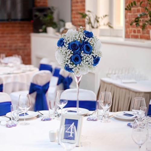 BLOSMON Fake Flowers Ball Wedding Centerpieces 10 Pcs Royal Blue Rose Babys Breath Artificial Flowers Center Pieces Decoration for Table Faux Silk Floral Bouquet Arrangements for Home Party DIY Decor - Image 6