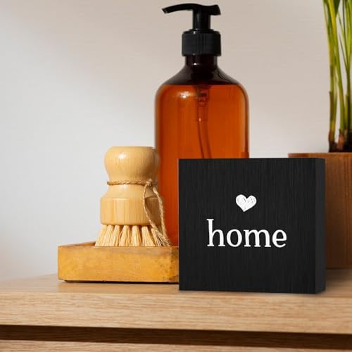 Home Sign, Home Signs for House Decor, Welcome Sign, Rustic Farmhouse Desk Decor Wood Block Box Plaque for Living Room Wall Shelf, Housewarming Gifts (Black) - Image 4