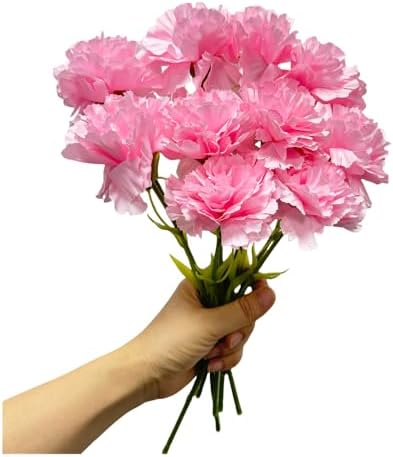 Rikyo 10pcs Pink Fake Carnation Flowers Stem, Realistic Silk Petals by Unknown