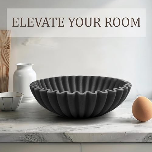 LIN CHUAN Ruffle Decorative Bowl, Large Fruit Bowl, Artificial Stone BLack - Image 5