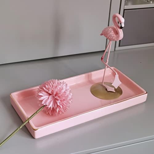 10 x 5 Ceramic Bathroom Tray for Countertop, Decorative Vanity Tray for Dresser Tops, Small Rectangular Trays for Perfume, Candle, Jewelry, Cosmetics (Pink) - Image 4