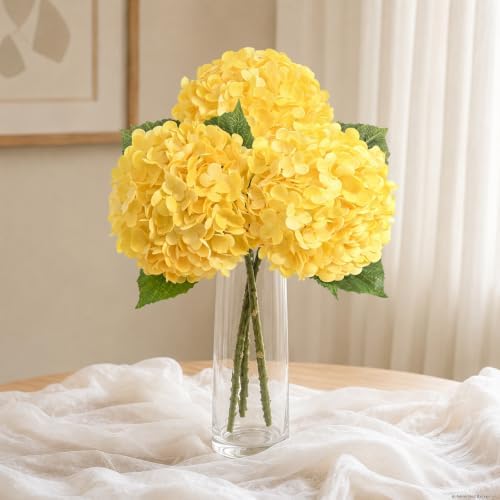 3 Pcs Real Touch Hydrangea Artificial Flowers, 21" Fake Flowers, Yellow by Yastouay