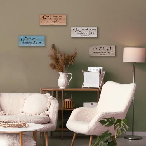 4 Pieces Christian Bible Verses Wall Decor Religious Prayer Wall Art Wooden Bathroom Decor Farmhouse Religious Gifts for Women Office Home Bedroom Bathroom Living Room(Farmhouse 10x4 In) - Image 2