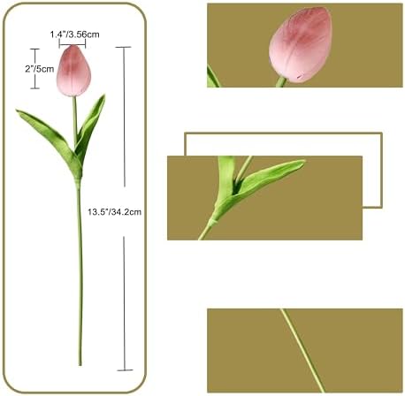 ONLY ART Artificial Dusty Pink Tulips 20 Pcs – 13.5 Inch PU Faux Flowers with Bendable Stems for Home Décor, Wedding Centerpieces, DIY Floral Arrangements, New Year and Valentine's Day - Image 2